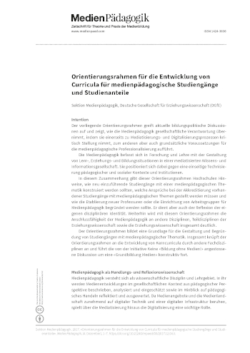 Cover:: DGfE Sektion Medienpädagogik: Orientation Framework For The Development Of Curricula For Media Education Study Programmes And Study Components