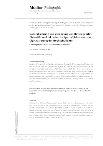 Cover:: Ann-Kathrin Stoltenhoff: Naturalization and Narrowing of Heterogeneity, Diversity, and Inclusion in the Special Discourse on the Digitization of Teaching: First Results of a Reconstructive Analysis