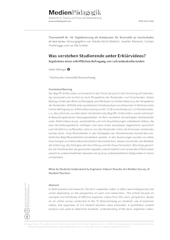Cover:: Heike Wehage: What do Students Understand by Explainer Videos? Results of a Written Survey of Student Teachers