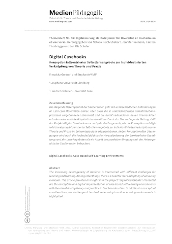 Cover:: Franziska Greiner, Stephanie Wolf: Digital Casebooks: Case-Based Self-Learning Environments