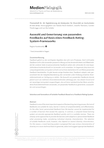 Cover:: Regina Kasakowskij: Selection and Generation of Suitable Feedback Based on a Feedback Rating System