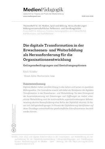Cover:: Erich Schäfer: The Corona Crisis as a Catalyst for the Digital Transformation in Adult and Further Education: Gelingensbedingungen und Gestaltungsoptionen