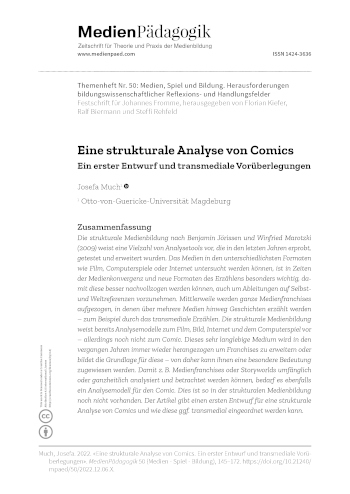 Cover:: Josefa Much: A Structural Analysis of Comics: A Structural Analysis of Comics. A First Draft and Transmedia Preliminary Considerations
