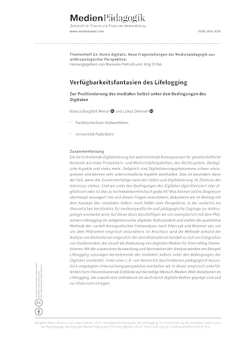 Cover:: Bianca Burgfeld-Meise, Lukas Dehmel: Imaginations of Availability in Lifelogging: The Positioning of the Media Self under the Influences of the Digital