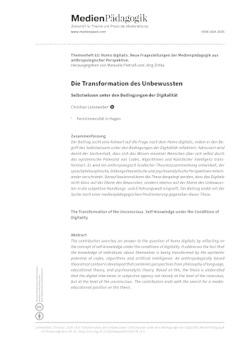 Cover:: Christian Leineweber: The Transformation of the Unconscious: Self-Knowledge under the Conditions of Digitality