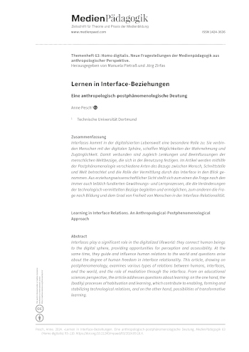 Cover:: Anne Pesch: Lernen in Interface-Beziehungen: Eine anthropologisch-postphänomenologische Deutung