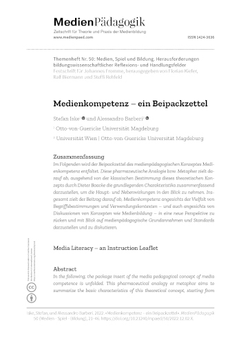 Cover:: Stefan Iske, Alessandro Barberi: Media Literacy – an Instruction Leaflet