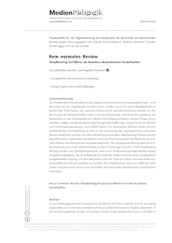 Cover:: Ricarda Bolten-Bühler, Angelika Thielsch: Not a ‹Common› Review: Shepherding Processes as Means to Foster Academic Socialisation