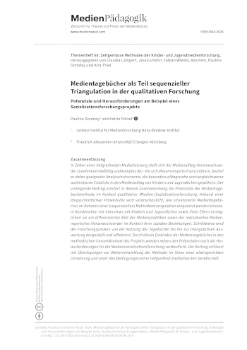 Cover:: Paulina Domdey, Katrin Potzel: Media Diaries as a Part of Sequential Triangulation in Qualitative Research: Potentials and Challenges Based on a Socialization Research Project