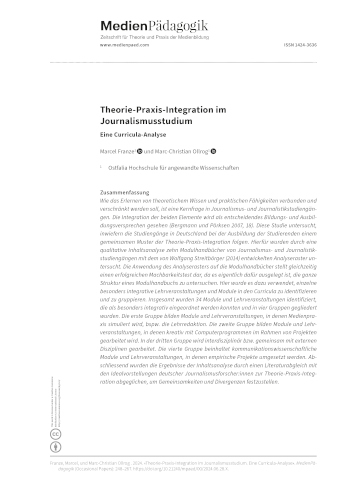 Cover:: Marcel Franze, Marc-Christian Ollrog: Theory-Practice Integration in Journalism Studies: A Curricula Analysis