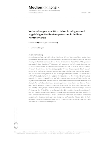 Cover:: Laura Sūna, Dagmar Hoffmann: Negotiating Artificial Intelligence and Related Media Literacy in Online Comments