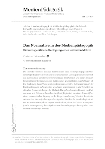 Cover:: Christian Leineweber: The Normative in Media Pedagogy: Discourse-specific Foundation of a Central Paradigm