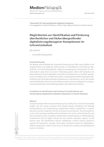 Cover:: Björn Bulizek: Possibilities for Identification and Fostering of Transdisciplinary and Interdisciplinary Digitalisation-Related Competencies in Teacher Education