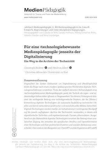 Cover:: Christoph Richter, Heidrun Allert: Für eine ‹technologiebewusste Medienpädagogik› jenseits der Digitalisierung: Ein Weg in die Archive der Technizität