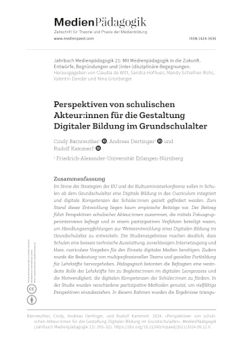 Cover:: Cindy Bärnreuther, Andreas Dertinger, Rudolf Kammerl: Perspektiven von schulischen Akteur:innen für die Gestaltung Digitaler Bildung im Grundschulalter