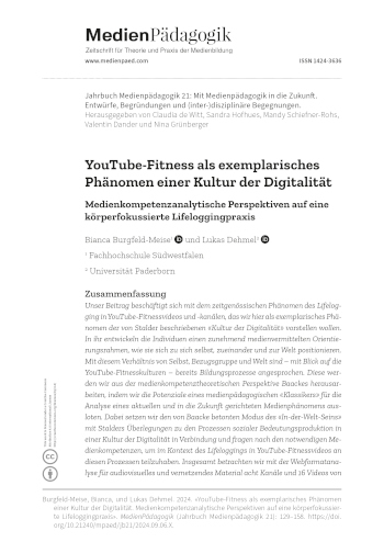 Cover:: Bianca Burgfeld-Meise, Lukas Dehmel: YouTube Fitness as an Exemplary Phenomenon of the Digital Condition: Media Competence Analytical Perspectives on a Body-Focused Lifelogging Practice