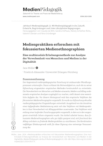 Cover:: Jane Müller: Medienpraktiken erforschen mit fokussierten Medienethnographien: Eine multimodale Erhebungsmethode zur Analyse der Verwobenheit von Menschen und Medien in der Digitalität