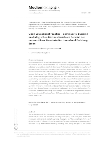 Cover:: Veronika Becker, Ingelore Mammes: Open Educational Practice – Community-Building in Form of Dialogue-Based Cooperation