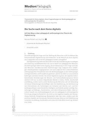 Cover:: Manuela Pietraß, Jörg Zirfas: Die Suche nach dem Homo digitalis: Auf dem Weg zu einer pädagogisch-anthropologischen Theorie der Digitalisierung