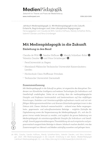 Cover:: Claudia de Witt, Sandra Hofhues, Mandy Schiefner-Rohs, Valentin Dander, Nina Grünberger: Mit Medienpädagogik in die Zukunft: Einleitung in den Band