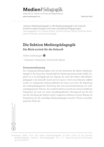 Cover:: Stefan Aufenanger: The Division for Media Education: A Glance Back for the Future